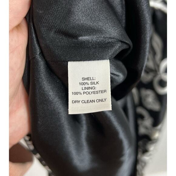 White House Black Market Paisley Print Silk Dress Size 14 Lined Black & White Wm - Picture 6 of 6